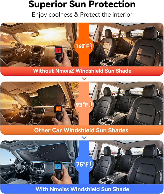 Nmoiss Windshield Sun Shade Umbrella for Colorado 2020-2026, [Vinyl Coating Heat Shield] Protect Car from Sun Rays & Heat Damage Keep Cool and Protect Interior