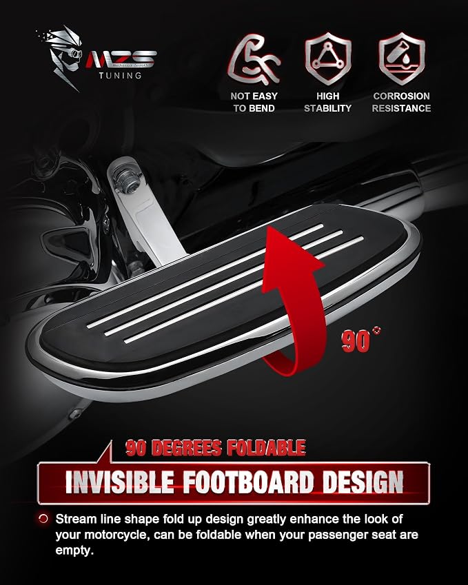 MZS Motorcycle Passenger Floorboards, Chrome Touring Footboards Floor Boards Rear Foot Pegs Mount Bracket Kit Compatible with Electra Glide/Road Glide/Road King/Street Glide/Ultra Limited