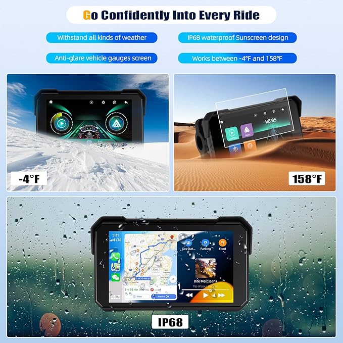 CarPlay Screen for Motorcycle,Portable Wireless Carplay/Android Auto for Motorcycle,5 inch IPS Waterproof Portable Radio GPS Display for Motorbike with Bluetooth,TF Port