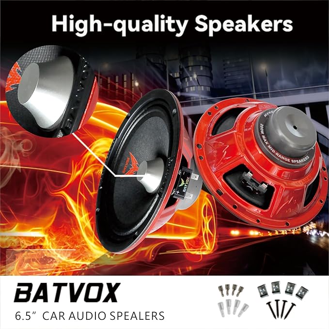MX65S3 Loudspeaker 6.5 Inch Midrange 400 Watts 4 Ohms Silvery Bullet, Premium Quality Audio Door Speakers for Car or Truck Stereo Sound System, Black (2 Speaker)