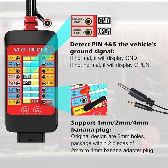WOYO CTB007 PRO 12V/24V OBD2 Breakout Box with LCD Display 16PIN Vrms, CAN Tester Box with Built-in 120Ω for ECU Testing Tool on Bench, CAN Tester Box, 27.5inch/59inch Extension Cable (150cm/59inch)