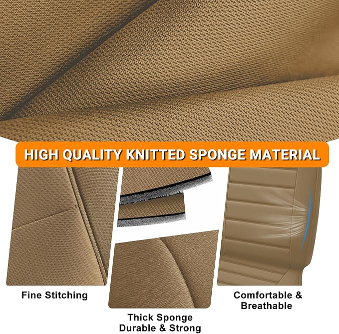 Truck Seat Cover Compatible with 1995-2004 Toyota Tacoma Front Bench Seat with Molded Headrest and Small Notched Cushion, Knitted Fabric, Tan