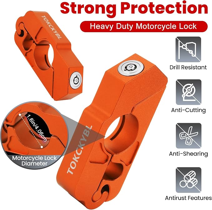 Motorcycle Lock, Heavy Duty Anti Theft Helmet, Brake and Handlebar Lock, Universal for Motorcycles, ATVs, Dirt Bikes, Mopeds, Scooters, Orange