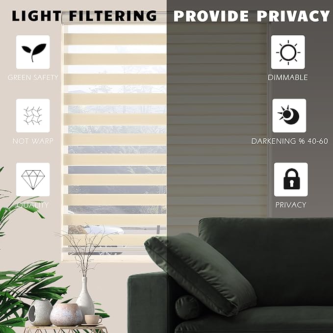 Zebra Blinds Window Blind Zebra Shade Blinds for Windows Roller Sheer Shades Privacy Light Filtering Shades for Home Kitchen Bathroom (Width 47'' X Height 72'' Cream)