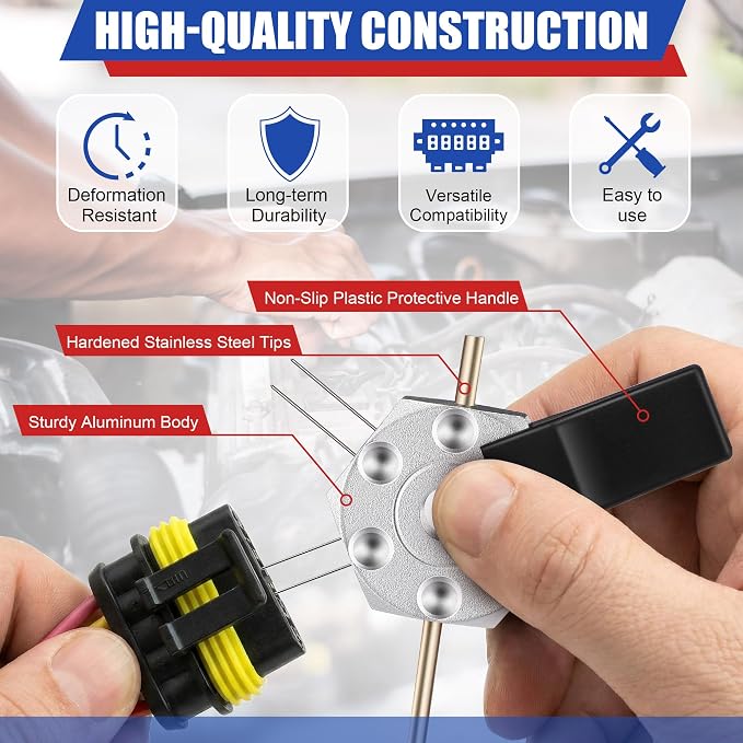 Dreyoo Terminal Pin Removal Tool Kit with Storage Case, 3 Pcs Automotive Wire Harness Depinning Tools, Electrical Connector Terminal Pin Extractor, Safe Wire Release for Car, Motorcycle, Household