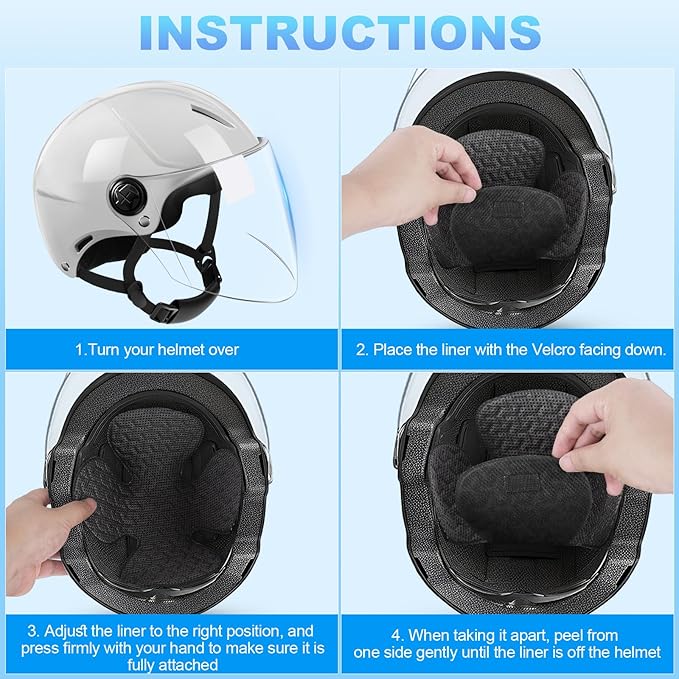 Motorcycle Helmet Liner, Motorcycle Helmet Padding, Helmet Padding Inserts with Hook and Loop Reusable Washable Lining Pad for Hard Hat(1 Pack)