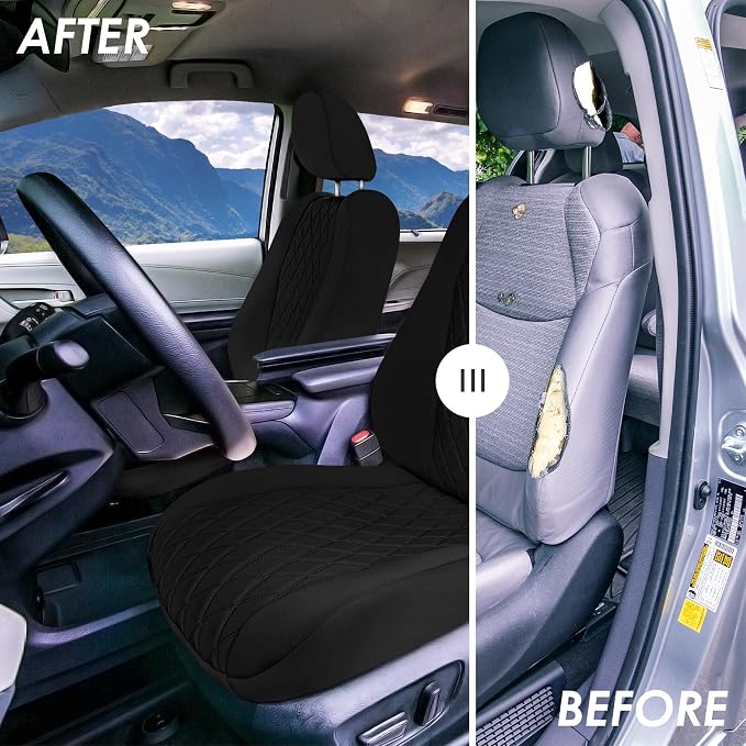 FH Group Custom Fit Car Seat Covers Specifically Made for Toyota Sienna 2021-2024, Black Ultraflex Neoprene Full Set Automotive Seat Covers, 8 Seater SUV Seat Covers, Toyota Accessories