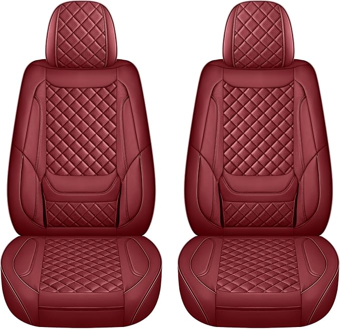 Red Leather Car Seat Covers Front Seat Breathable Seat Protectors Waterproof Automotive Seat Covers Universal Fit for Most Cars SUVs Trucks Vehicles
