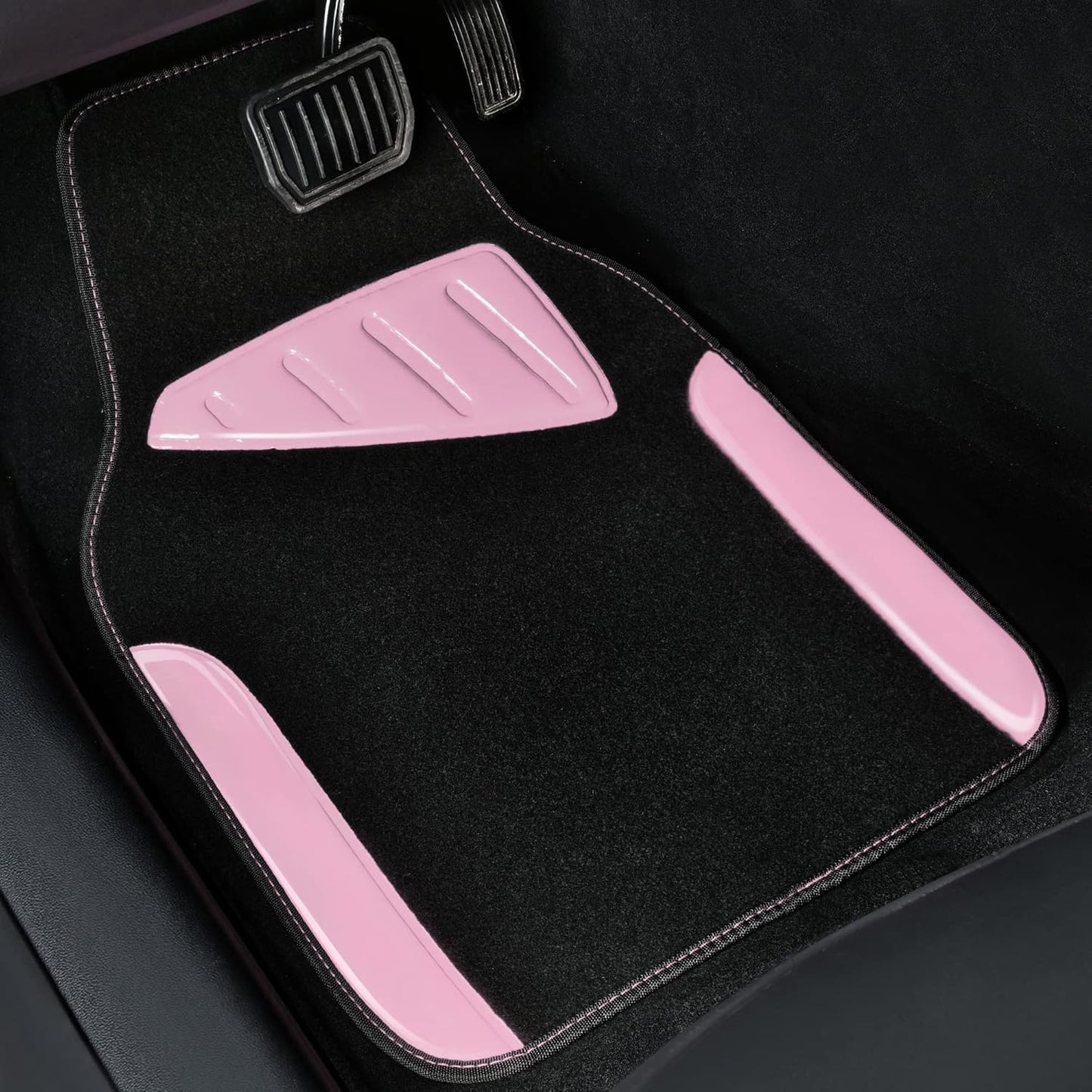 CAR PASS Jelly Waterproof Universal Fit Car Floor Mats, Girly Car Carpet Mats with Anti-Slip Nibbs Backing & Driver Heel Pad Fit for SUV, Vans, sedans, Cute car mats of 4pcs for Women (Pink)
