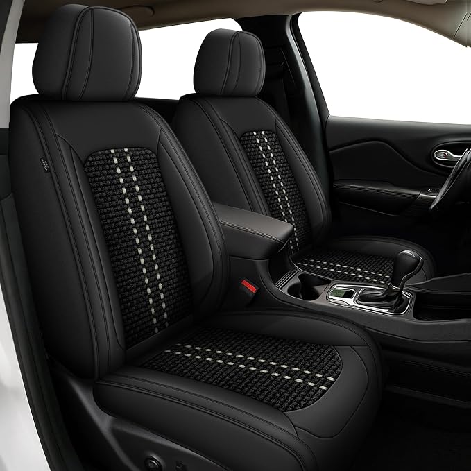 Leather Seat Covers Fit for Jeep Compass 2012-2025 2026 5 Seats Full Set Black Ice Silk Seat Covers (5 Seat Black)