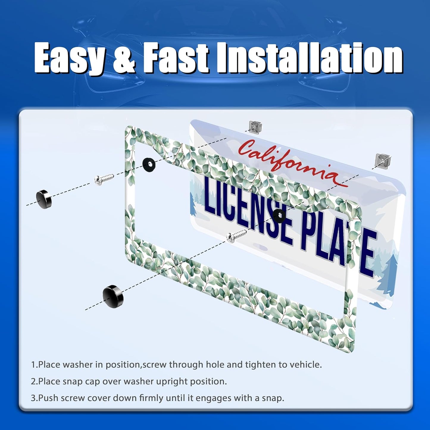 Green Leaf License Plate Frame Colorful License Plate Stainless Steel Funny License Plate Holder Personalized Leaves Car Accessory Decoration 12.3" x 6.3"for Men Women