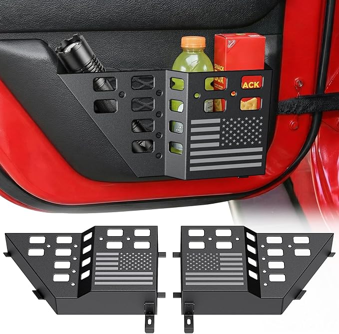DIAMOOKY Metal Rear Door Pocket Storage Box for Jeep Wrangler JK JKU 2018 2017 2016 2015 2014 2013-2007 2/4 Door Accessories, Door Organizer Molle Panels, Flag, 2PCS