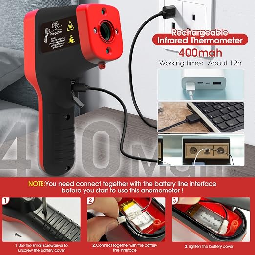 High Temp Thermometer, -58℉~2912℉ Non-Contact Digital Laser Temperature Gun with Color LCD Display for Cooking, Industrial HVAC Forge Metal