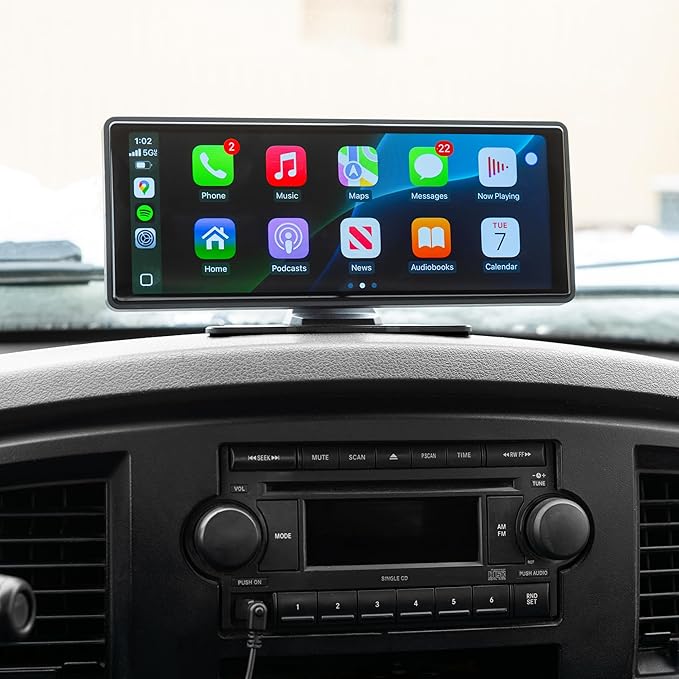 Belva NDASH10 (N-10) 10.26" Portable Dash Mount Stereo with Apple CarPlay, Android Auto, Bluetooth, and GPS Navigation for Cars, Trucks, RVs, Semi-Trucks, EVs/Tesla