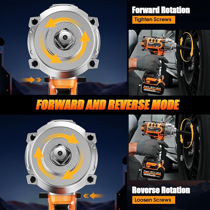 1/2" Cordless Impact Wrench, 900Ft-lbs (1200N.m) Brushless High Torque Impact Gun,3800RPM,3 Variable Speeds,LED Light,2x4000mAh Battery, 5 Sockets,Electric Impact Gun for Car/Mower/Pickup