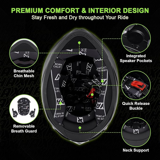 HAX Obsidian Dual Visor Full Face Motorcycle Helmet DOT/ECE 22.06 Approved, Pinlock & Bluetooth Ready, Aerodynamic Spoiler for Powersports Street Bike Racing, Unisex Adult (Matte Black Silver, XXL)