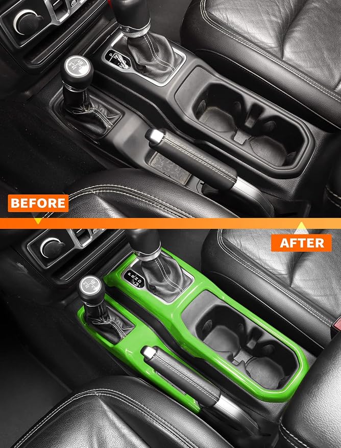 Savadicar Green Interior Accessories - Gear Shift Panel Trim Set for 2018-Present Jeep Wrangler JL JLU 4XE & Gladiator JT - Solid Color Interior Decor Upgrade Option, 2-Piece