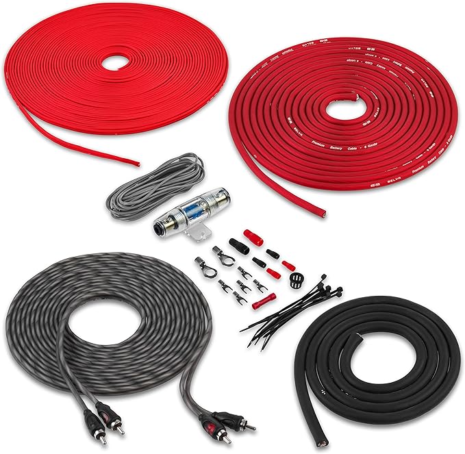 Belva True 8 Gauge AWG Premium CCA Complete Amplifier Wiring Kit with OFC 2-Channel RCA Cable - BAK82 RED