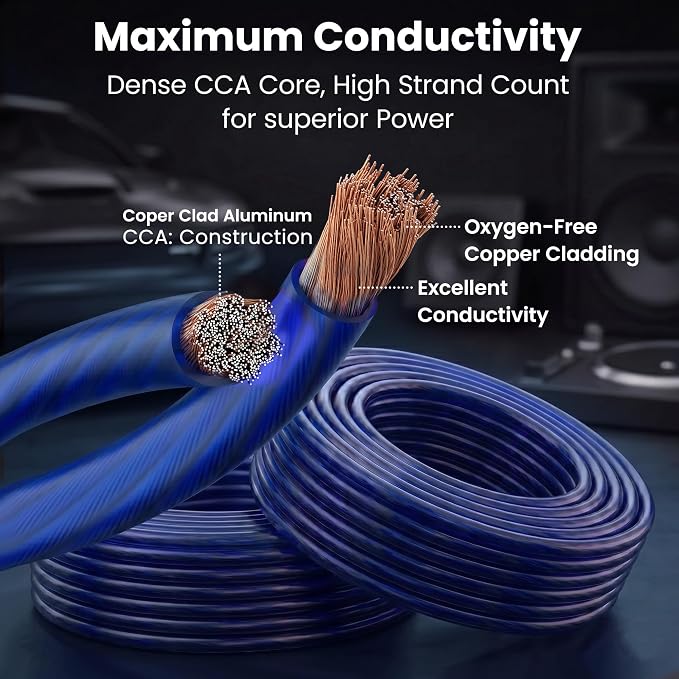 GEARit 4 Gauge Wire 25 ft Blue, 4 AWG Battery Cable CCA, Copper-Clad Aluminum Power Ground Wire for Car Audio Amp, Automotive, RV