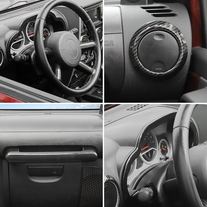 JeCar 10pcs for Jeep Wrangler Interior Trim Kit Carbon Fiber Interior Accessories for 2007-2010 Jeep Wrangler JK JKU Sahara Sport Rubicon & Unlimited