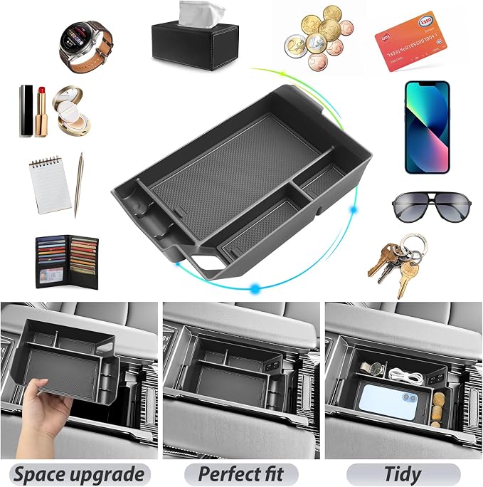 SKTU for 2025 2026 Toyota Sienna Accessories Center Console Organizer for 2021-2026 Toyota Sienna Console Tray 2026 Sienna ABS Console Organizer with Coin Holder (Not Fit Models with Refrigerator)