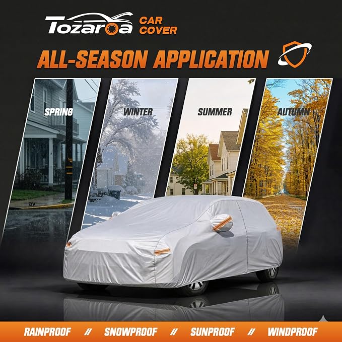 Car Cover Waterproof All-Weather,Heavy-Duty Outdoor Full Exterior Automobiles Hatchback(Length 164-178 inch) with Windshield Sun Shade Universal Fit VW Golf,Honda Fit,Ford Focus etc