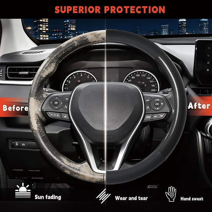 Steering Wheel Cover for Toyota Camry, Tacoma, RAV4, Corolla, Highlander, Sienna, Avalon, Prius, Standard Size 14.5-15" (Glossy Carbon Fiber)