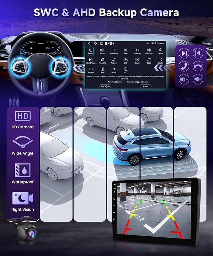 Built-in DSP Car Stereo Radio for Honda Civic 2001 2002 2003 2004 2005 with Wireless CarPlay Android Auto Mirror Link Podofo 9 inch IPS Touch Screen Bluetooth GPS 5G WiFi Backup Camera Mic