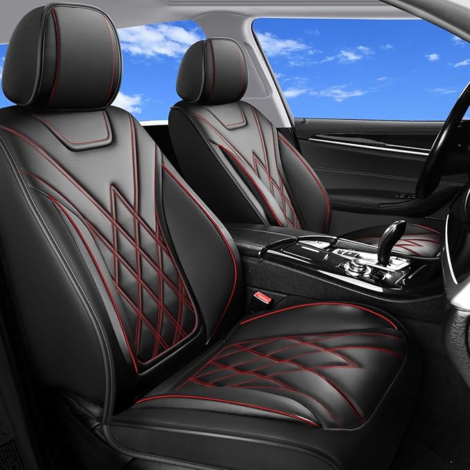 Car Seat Covers Compatible with Ford Bronco Sport 2021-2026-Waterproof & Breathable Luxury Leather All-Weather Seat Cushions Protectors,Airbag Compatible,Only 2 Front seat Covers (Redline)