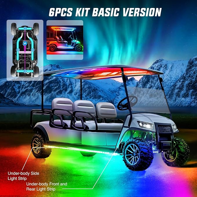 Nilight 6PCS Golf Cart Underbody Light Kit with Canopy Lights Dream Color Multi-Mode Neon Accent Lighting APP Remote Control Sound Active Music Sync IP67 Waterproof 12V-66V for EZGO Yamaha Club Car