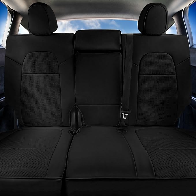 FH Group Custom Fit Car Seat Covers Specifically Made for 2020-2025 Tesla Model Y Faux Leather Water Resistant Automotive Seat Covers - Rear Set Black