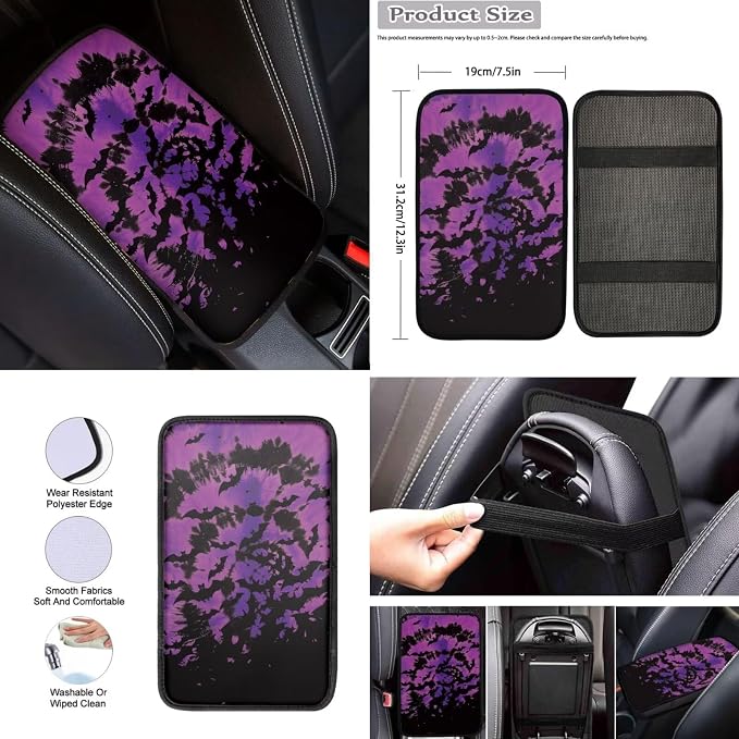 Halloween Bat Car Seat Covers Full Sets 12Pcs Tie Dye Bat Car Steering Wheel Covers+Coaster+Keychain+Armrest Pads for Women Men，Universal Fit Automotive Interior Sets Halloween Decoration
