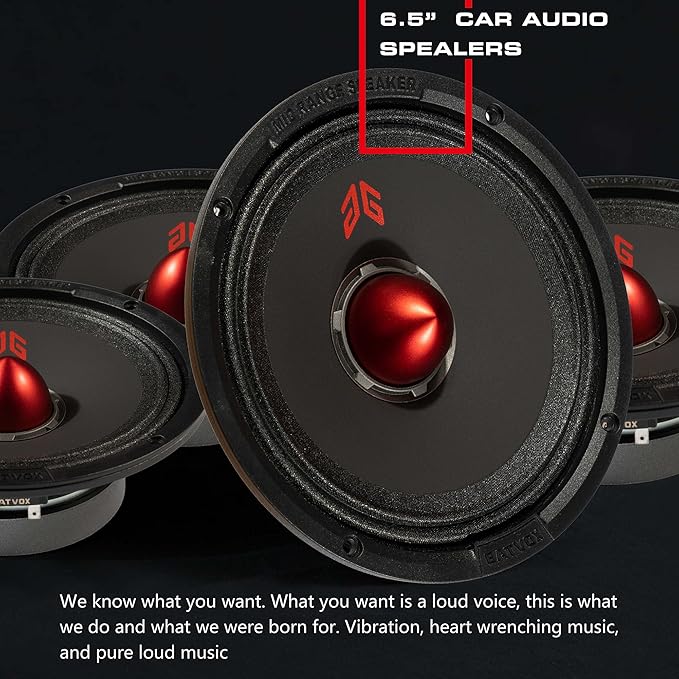 MX65E1 Loudspeaker 6.5 Inch Midrange 400 Watts 6 Ohms Red Bullet, Premium Quality Audio Door Speakers for Car or Truck Stereo Sound System, Black (2 Speakers)