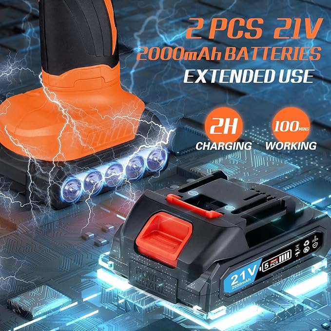 Protmex Cordless Car Buffer Polisher w/ 2x2000mAh 21V Batteries, 6 Inch Car Buffer Waxer Kit, Car Polishing Machine w/Extra 18 PCS Attachments & 6 Variable Speed
