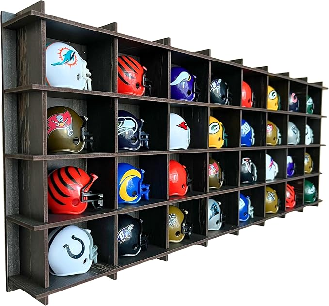 32 / 6 Color Mini Helmet Display Case,Mini Football Helmets,Football Helmet Display Case,Mini Football Helmet Organizer, (Old Black)