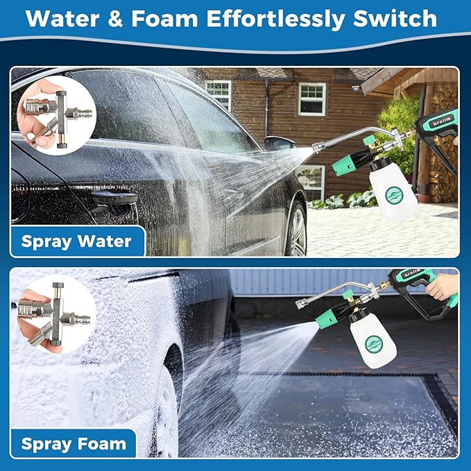 Pressure Washer Gun with Foam Cannon Car Wash Kit, Dual Channels-Foam/Water in 1s,1/4 Inch Quick Dual Connector Accessory for Car Wash Foam Gun & Pressure Washer Gun,with 5-Nozzle 3/8″ Swivel QC