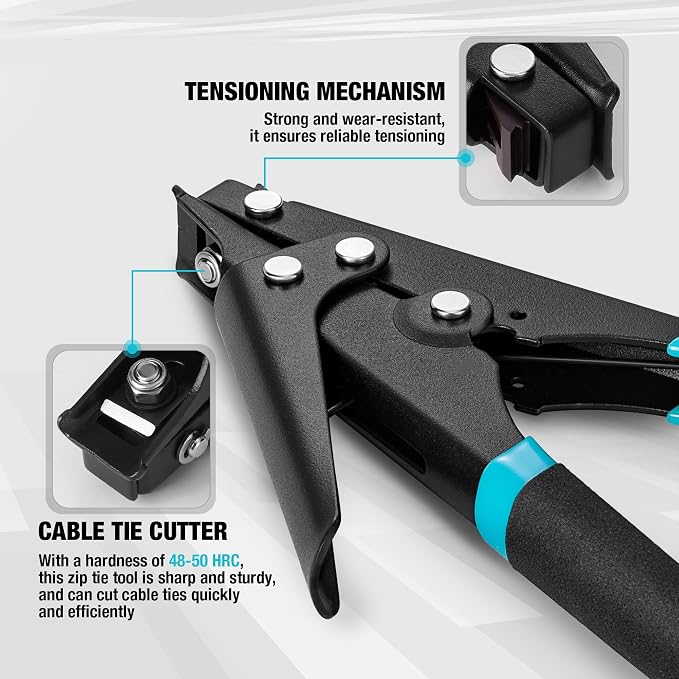 DURATECH 8-inch Zip Tie Tool, Ergonomic Cable Tie Gun for Fastening and Cutting Plastic or Nylon and 8-inch Electrical Disconnect Pliers