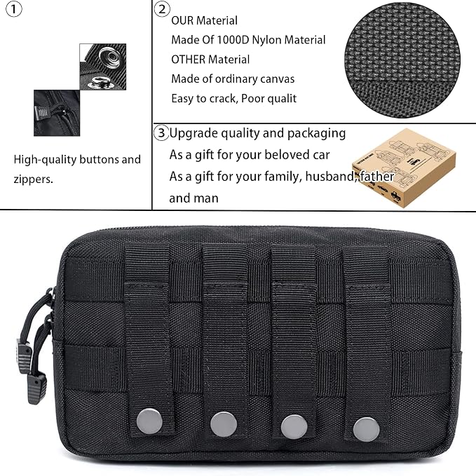 6 Pack Tactical Molle Automotive Seat Back Organizer Tactical Vehicle Panel Organizer with 5 Detachable Molle Pouch for Car Truck Ford Jeep Vehicle,US Flag Patch For Man (5 Pouches)