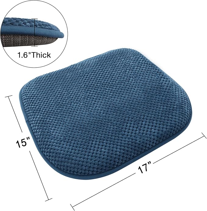 Blue Kitchen Dining Chairs Cushions Set of 4 Non Slip Foam Patio Seat Cushions Washable Soft Thick Pads Large Wooden Metal Tapered Chair Cushions,17" x 15"