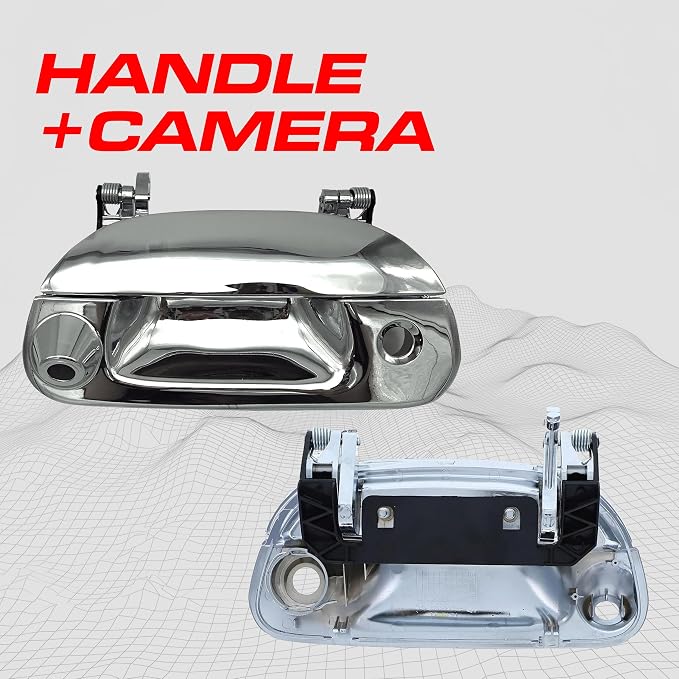 Master Tailgaters Chrome Tailgate Handle with Backup Camera Replacement for Ford F150 F250 F350 F450 F550 (1997-2007) | IP68 Waterproof | Parking Grid Lines Available | Easy to Install