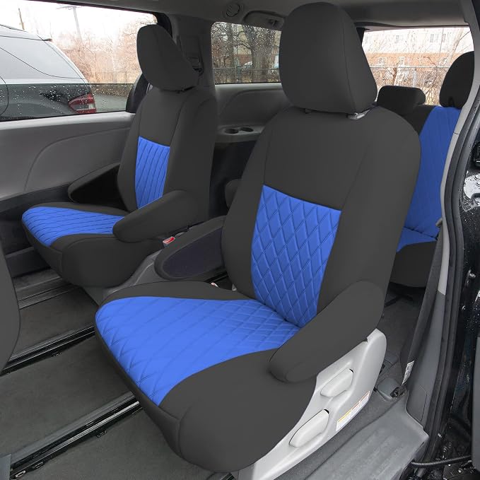 FH Group Custom Fit Car Seat Covers Specifically Made for 2011-2020 Toyota Sienna 7 Seater with Ultraflex Neoprene Water Resistant Automotive Seat Covers - Full Set Blue