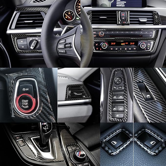 13PCS Carbon Fiber Interior Trim Kit Compatible with BMW 3 Series F30 F31 F34 2012-2019 Compatible with 4 Series F32 F33 F36 2014-2020