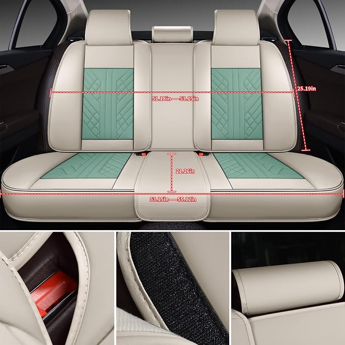 GXT Bench Seat Cover, Premium Faux Leather Bench Seat Covers for Trucks - Universal Fit for Most Sedans SUV Pick-up Truck, Durable for Long Lasting Protection(Light Green and White)