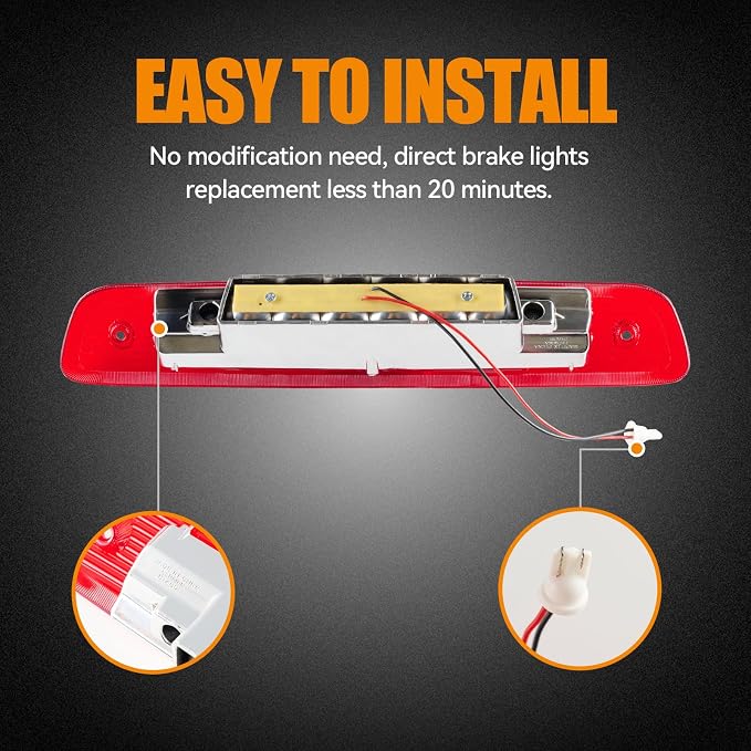 Third 3rd Brake Light LED for 2001 2002 2003 Toyota Highlander, High Mount Rear Brake Lights Assembly for 01 02 03 Highlander, Waterproof Center Cab Lamp Stop Light