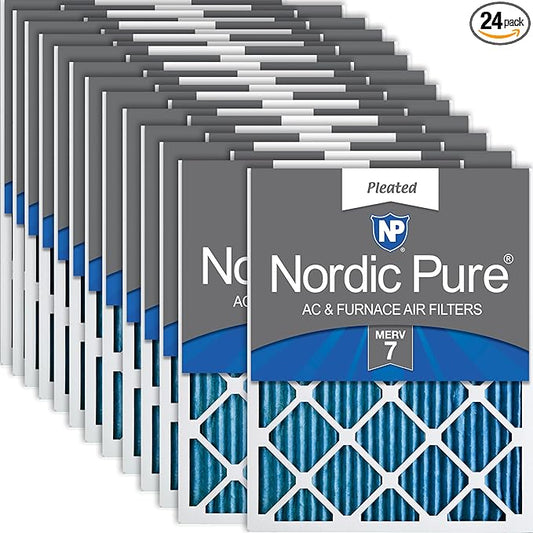 Nordic Pure 12x20x1 (Actual Size: 11 1/2 x 19 1/2 x 3/4) Pleated MERV 7 Air Filters 24 Pack