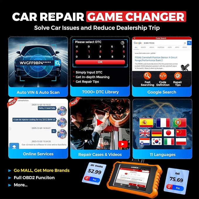 LAUNCH Creader Elite V3.0 for Land Rover Jaguar OBD2 Scanner, 2026 Bi-Directional Full Systems Diagnostic Scan Tool, CAN-FD & DOIP, All Services, Active Test, Height Calibration, Lifetime Free Update