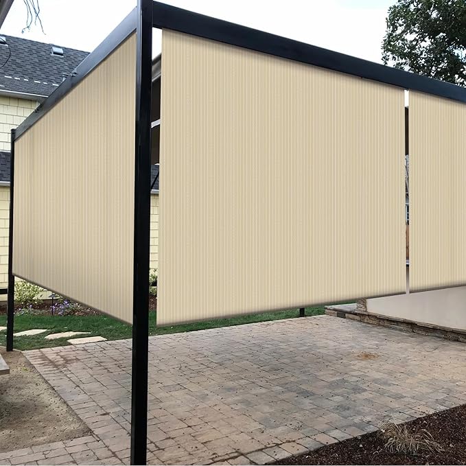 Coarbor Outdoor Roll up Shades Blinds for Porch Patio Shade Exterior Roller Window Shade Privacy Shade Screen for Deck Pergola Gazebo 4'W x 12'L Beige