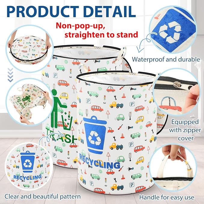 Jingmore 2 Pcs 30 Gallon Collapsible Trash Can, Waterproof Portable Camping Garbage Can with Zippered Lid, Reusable for Rv Laundry Hamper, Camping, Recycling, Yard Waste, Leaf Bag Toy Bin