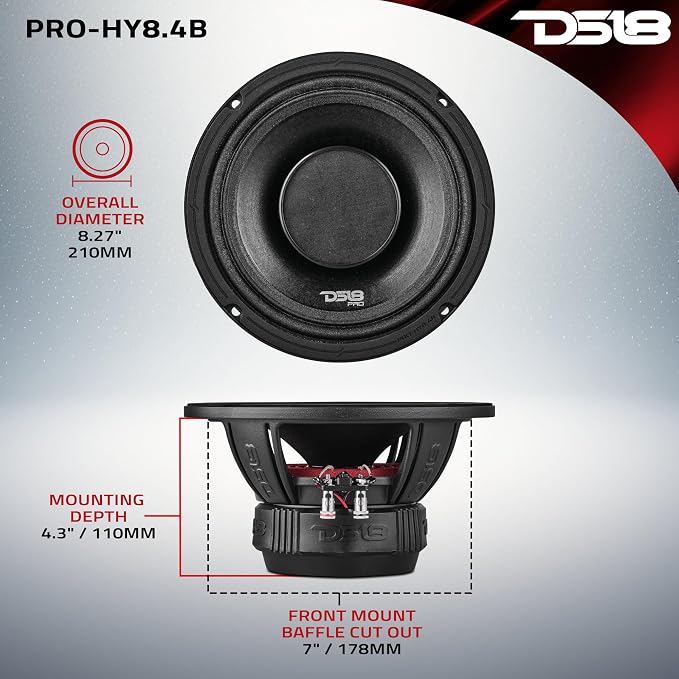 DS18 PRO-HY8.4B 8" Hybrid Mid-Range Car Audio Loudspeaker with 1" VC Built-in Compression Driver Horn, 500W Max 250W RMS 4 Ohms (1 Speaker)