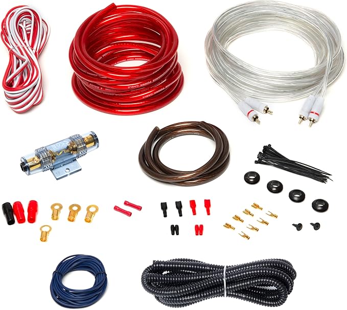 BOSS Audio Systems 4BK 4 Gauge Amplifier Installation Wiring Kit - A Car Amplifier Wiring Kit Helps You Make Connections and Brings Power to Your Radio, Subwoofers and Speakers